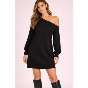 Free People Zoya One Shoulder Dress Black Long Sleeve Mini Size EX SMALL - NWT